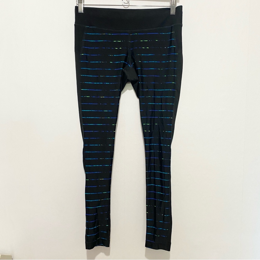 Athleta Black‎ Stripe Mesh Inset Leggings Small Mid Rise Compression Athletic